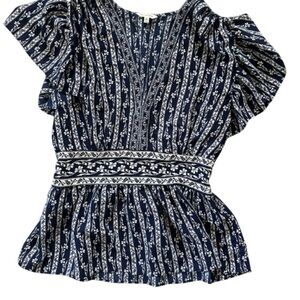 Max Studio Navy and White Floral Blouse